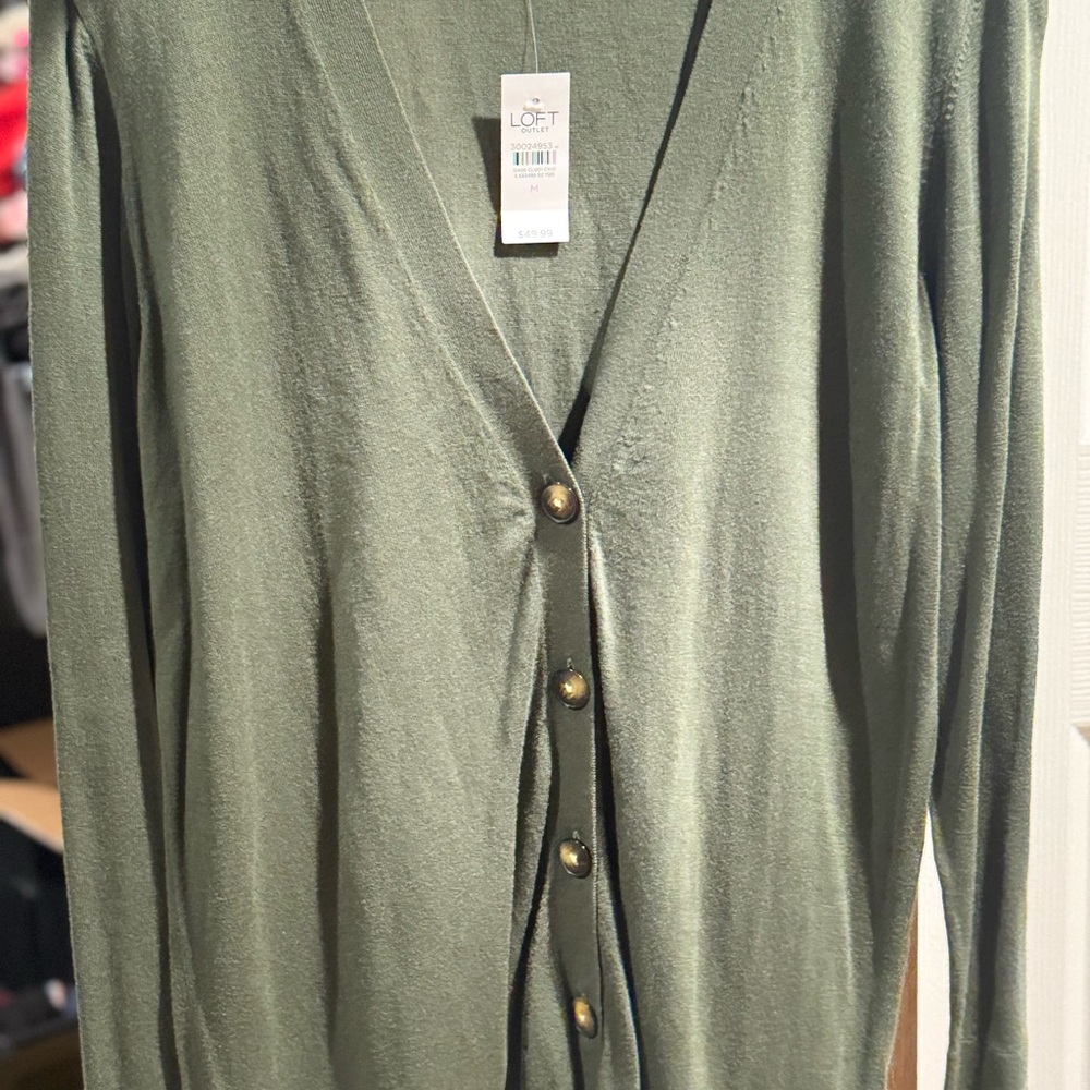 LOFT Olive Button-Up Cardigan